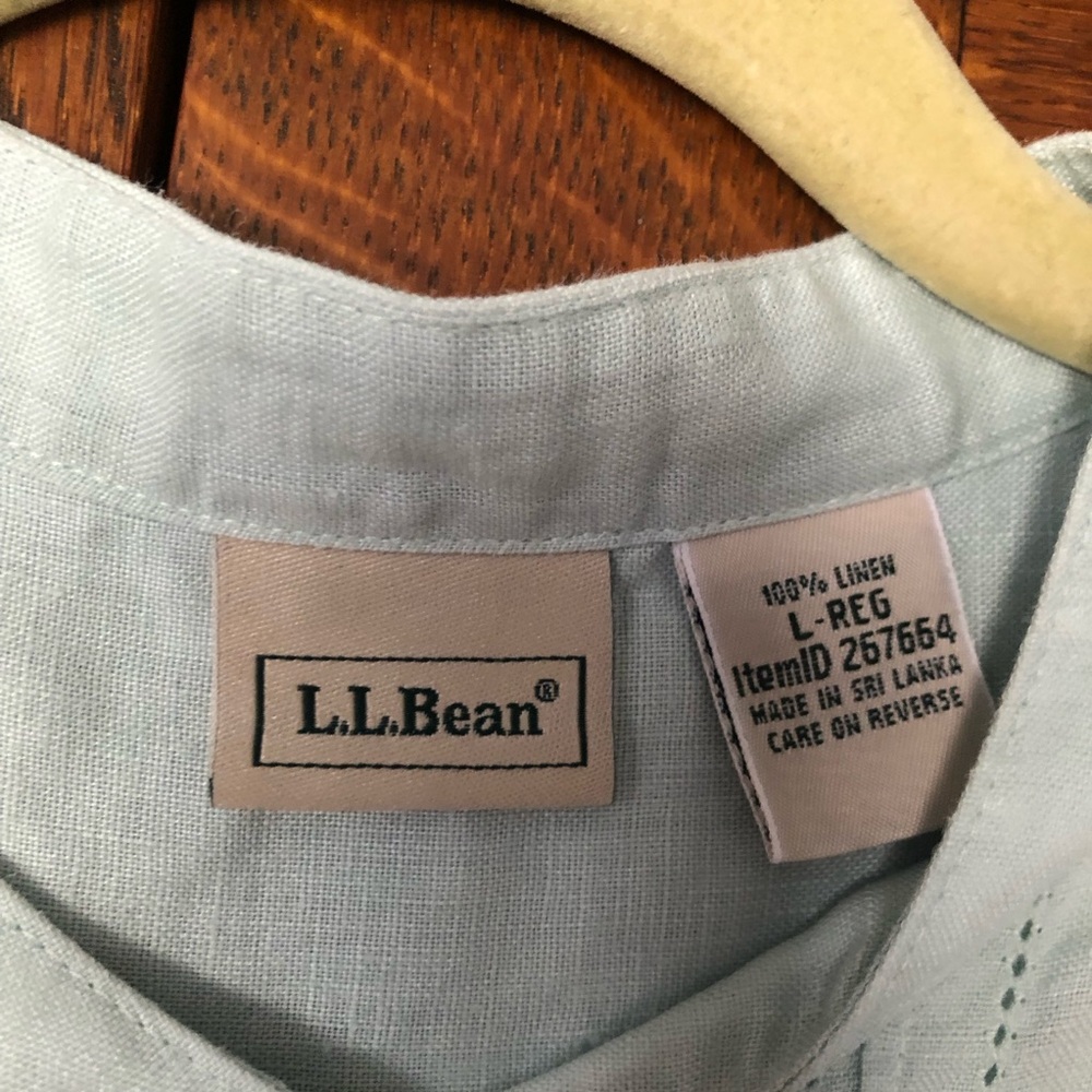 L.L. Bean Linen Aqua Blue tunic top pintuck L button up seafoam blue green - Picture 4 of 7